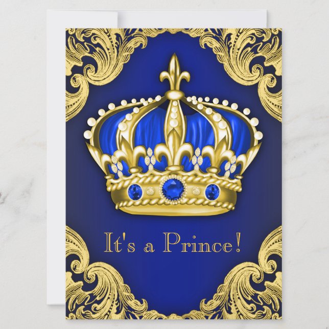 Fancy Prince Baby Shower Blue Invitation (Front)