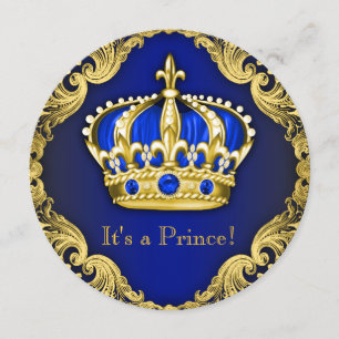 Fancy Prince Baby Shower Blue Invitation
