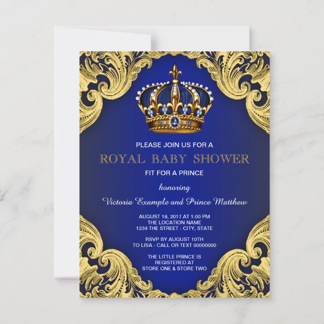 Fancy Prince Baby Shower Invitations (Back)