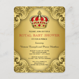 Fancy Prince Baby Shower Red and Gold Invitation