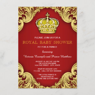 Fancy Prince Baby Shower Red and Gold Invitation