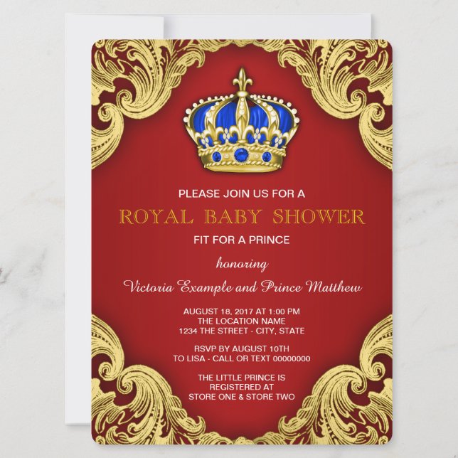 Fancy Prince Baby Shower Red Invitation (Back)