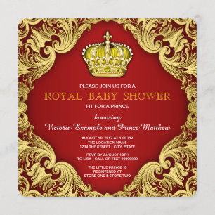 Fancy Prince Baby Shower Red Invitation