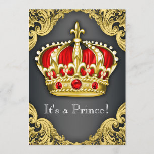 Fancy Prince Baby Shower Regal Red Invitation