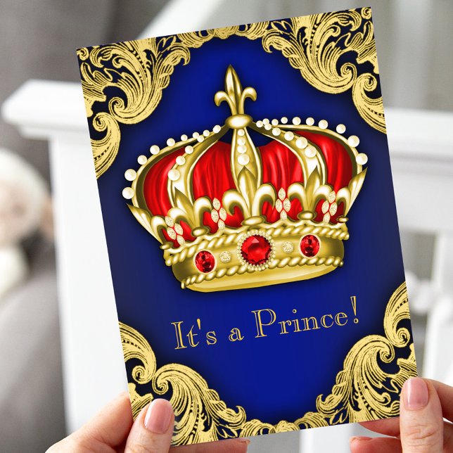 Fancy Prince Baby Shower Royal Blue Invitation (Creator Uploaded)