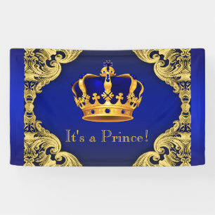 Fancy Prince Royal Blue Gold Crown Baby Shower Banner