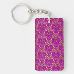 Fancy Purple and Gold Damask Pattern Key Ring