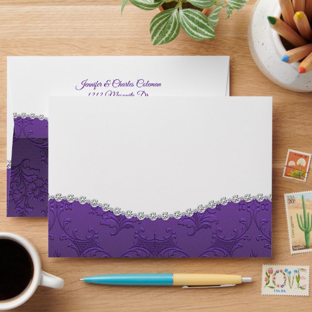 Fancy Purple Damask and Diamonds Envelope (Desk)