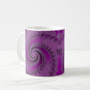 Fancy Purple Double Spiral Fractal with Monogram Coffee Mug