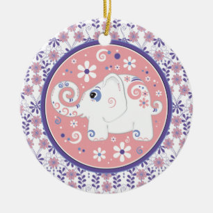 Fancy Purple Pink White Elephant Floral Ornament