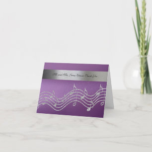 Fancy Purple Silver Metallic Music Photo Thank You Card
