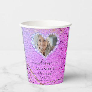 Fancy Purple Sparkly Custom Photo Retirement Paper Cups
