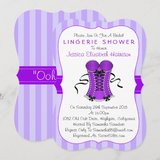 Fancy Purple & White Corset Lingerie Shower Invitation (Front/Back)