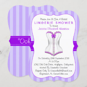 Fancy Purple & White Corset Lingerie Shower Invitation