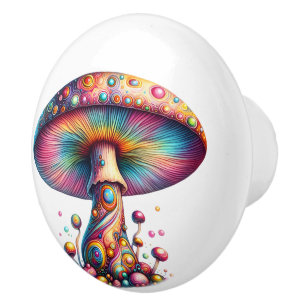 Fancy Rainbow Coloured Toadstool Ceramic Knob