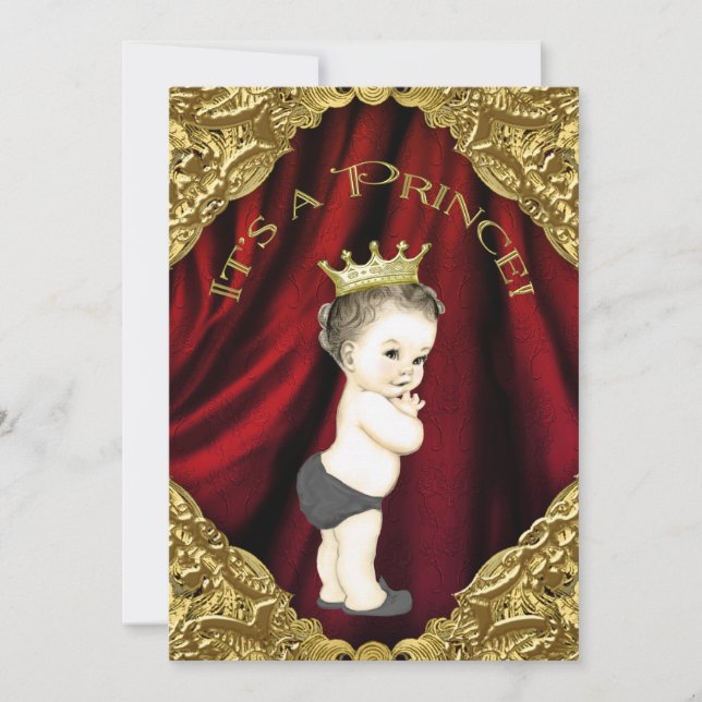 Fancy Red and Gold Prince Baby Shower Invitation (Front)