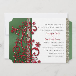 Fancy Red and Green Christmas Wedding Invitation