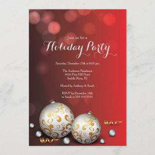 Fancy Red Bokeh Lights Holiday Invitation