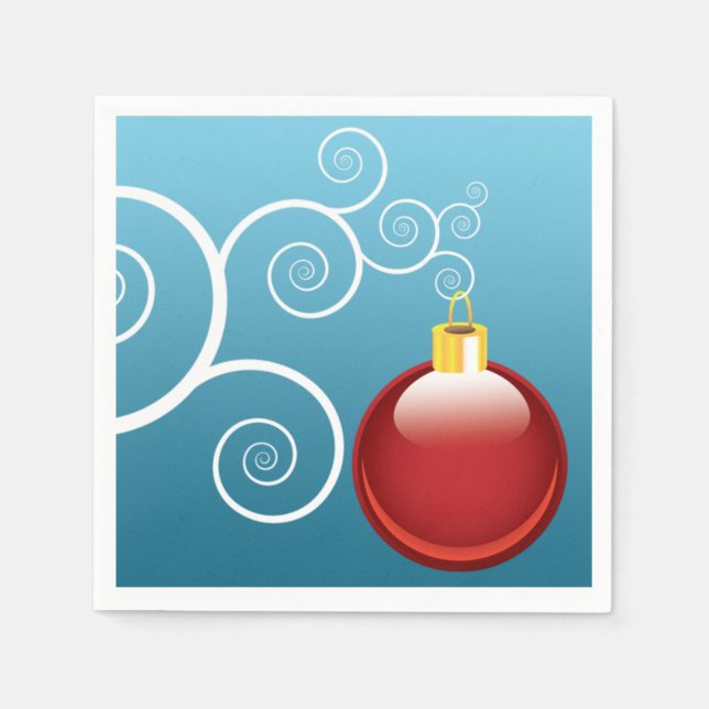Fancy Red Christmas Ornament Blue Background Napkin (Front)