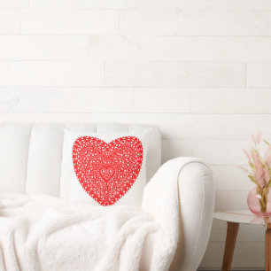 Fancy Red Dots Heart 16in Cushion