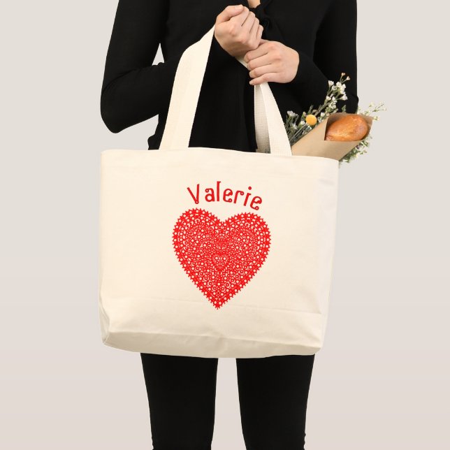 Fancy Red Dots Heart Personalised Large Tote Bag (Front (Product))