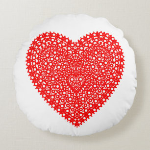 Fancy Red Dots Heart Round Cushion