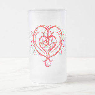 Fancy Red Heart Frosted Glass Beer Mug