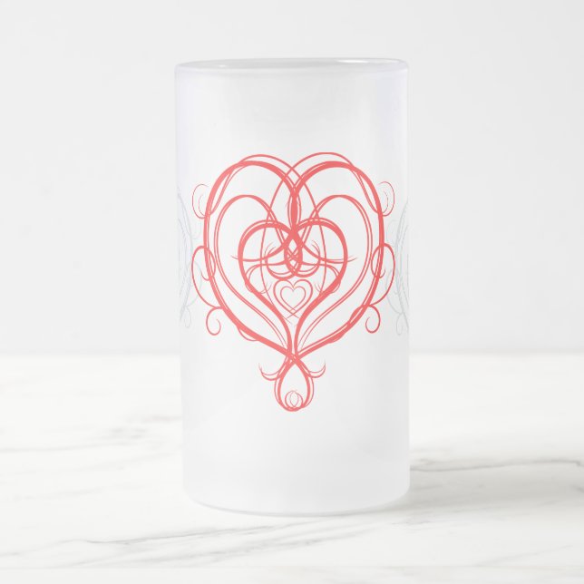 Fancy Red Heart Frosted Glass Beer Mug (Center)