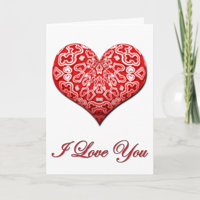 Fancy Red Heart Valentine Holiday Card (Front)