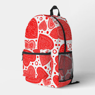 Fancy Red Hearts All Over Pattern Printed Backpack