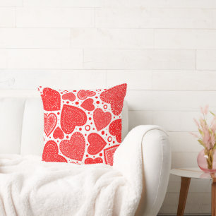 Fancy Red Hearts and Dots Pattern 20in Cushion