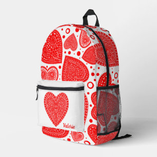 Fancy Red Hearts Personalised Printed Backpack