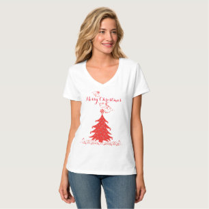 Fancy Red Lace Merry Christmas Tree T-Shirt
