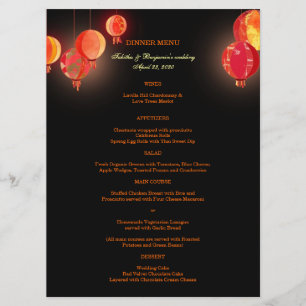 Fancy Red Paper Lanterns Wedding Dinner Menu