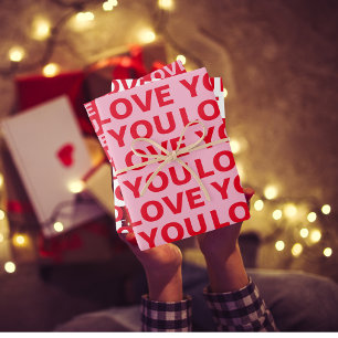 Fancy Red & Pink Love you Valentines Wrapping Paper Sheet