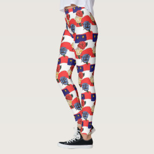 Fancy Red White Blue Roses Flag Designed Leggings