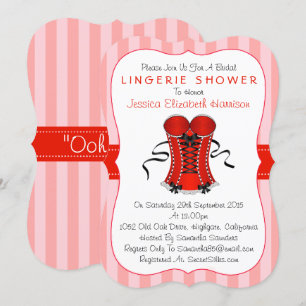 Fancy Red & White Corset Lingerie Shower Invitation