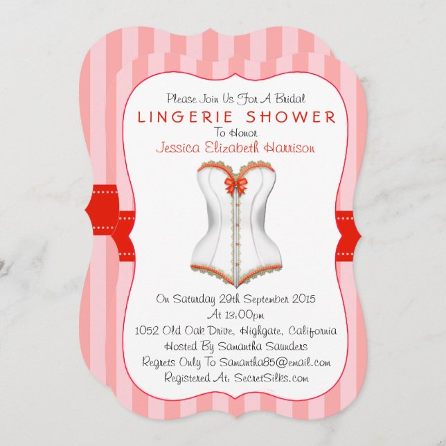 Fancy Red & White Corset Lingerie Shower Invitation (Front/Back)