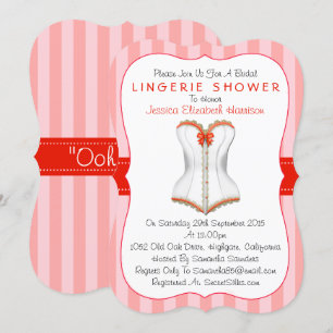 Fancy Red & White Corset Lingerie Shower Invitation