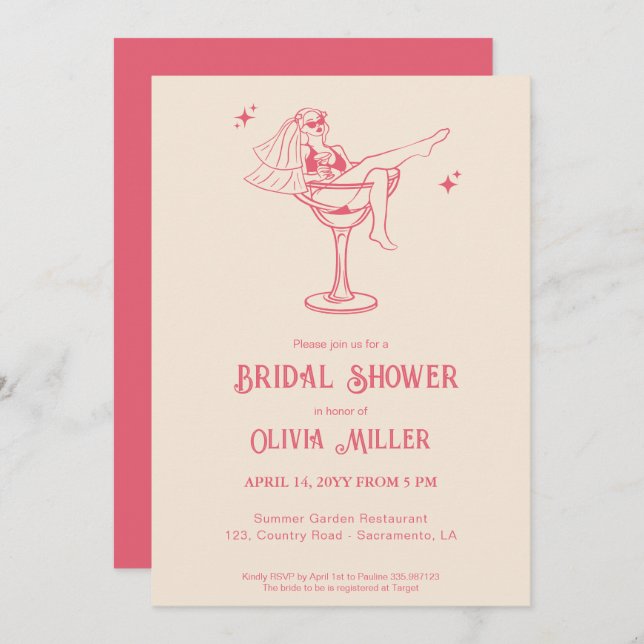 Fancy retro Bridal Shower Margarita Invitation (Front/Back)