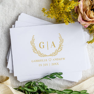 Fancy Romantic Minimal Branches Wedding Initials Rubber Stamp