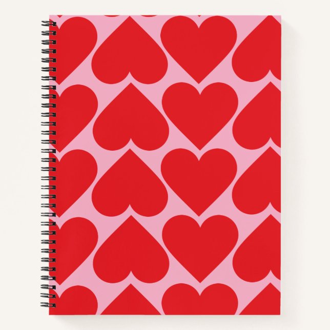 Fancy Romantic Red & Pink Hearts Pattern  Notebook (Front)