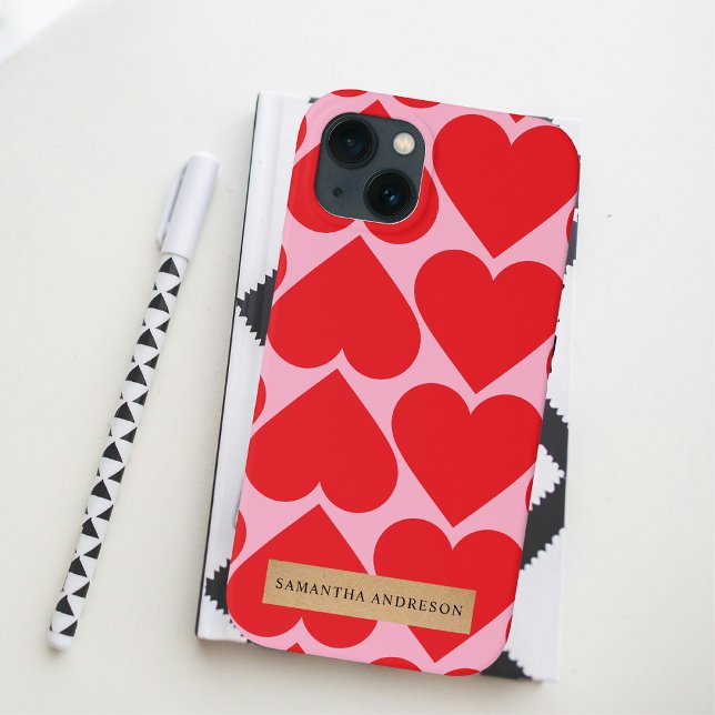Fancy Romantic Red & Pink Hearts Pattern With Name Case-Mate iPhone Case (Creator Uploaded)