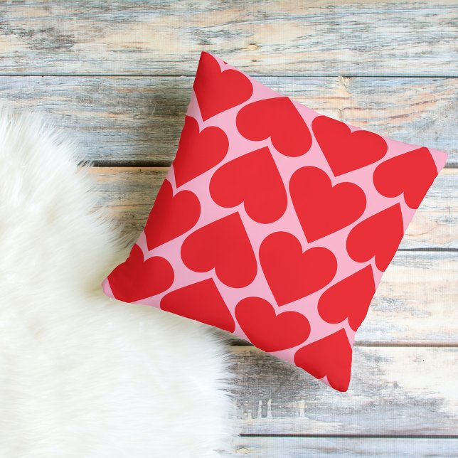 Fancy Romantic Red & Pink Hearts Pattern With Name Cushion (Creator Uploaded)