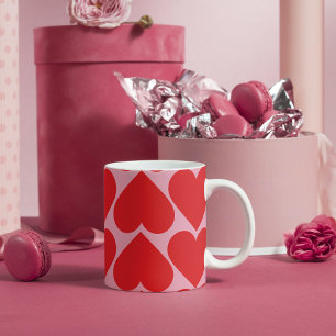 Fancy Romantic Red & Pink Hearts Pattern With Name Mug