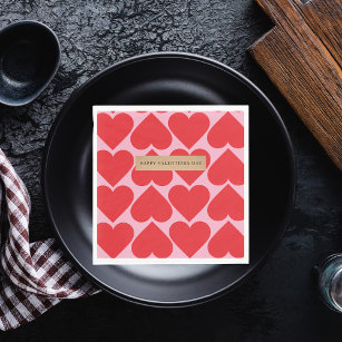 Fancy Romantic Red & Pink Hearts Pattern With Name Napkin