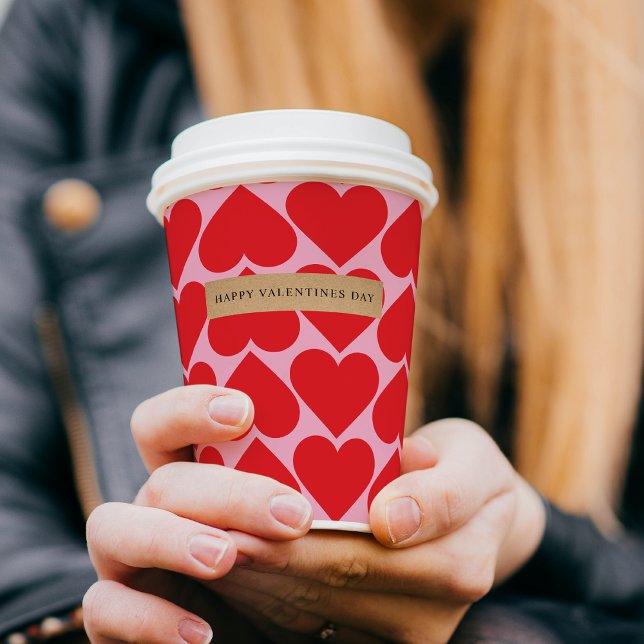 Fancy Romantic Red & Pink Hearts Pattern With Name Paper Cups (Creator Uploaded)