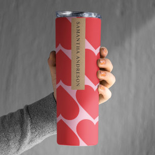Fancy Romantic Red & Pink Hearts Pattern With Name Thermal Tumbler