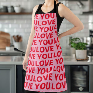 Fancy Romantic Red & Pink Love You Pattern  Apron