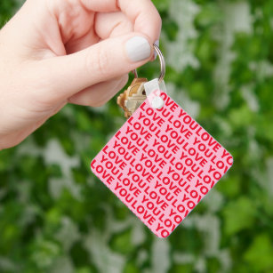 Fancy Romantic Red & Pink Love You Pattern  Key Ring